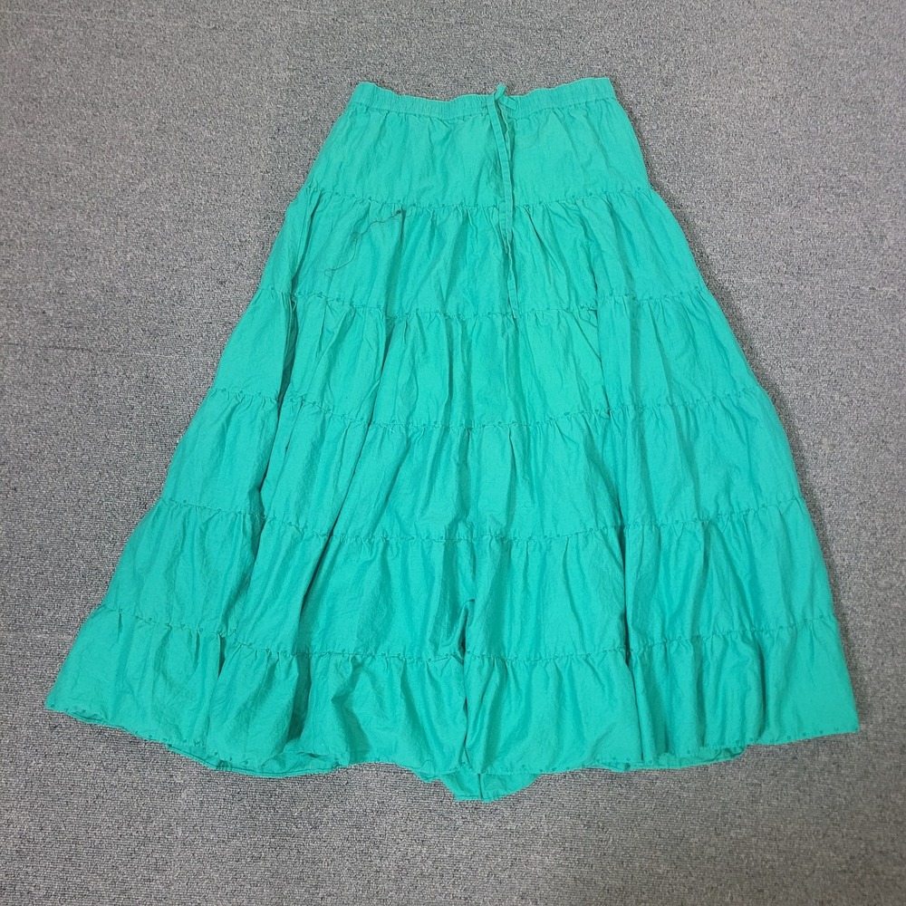 Relativity Size S Maxi Skirt Womens Teal Green Tiered Beaded Cotton Boho